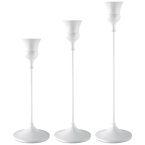SHOWIN White Taper Candle Holders Set of 3 - Sturdy Aluminum Alloy Decor