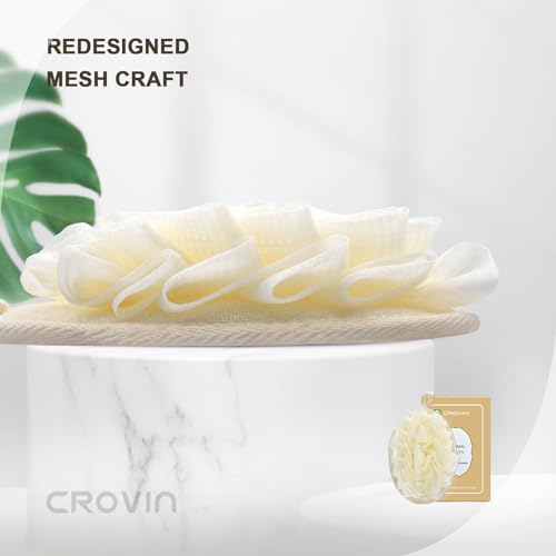 CROVIN Exfoliating Bath Puff Sponge - 2 Count with Elastic Hand Strap
