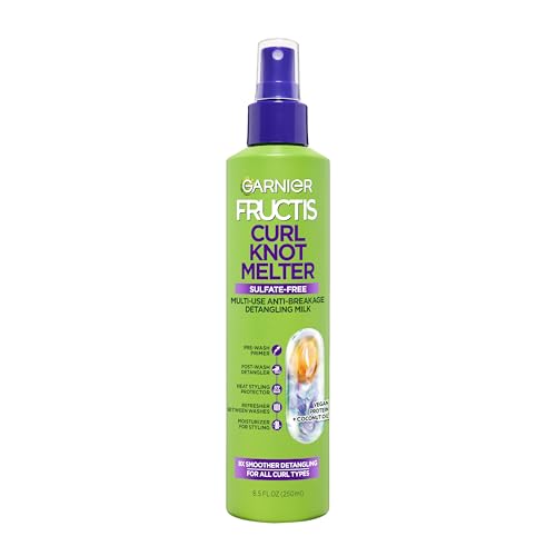Garnier Fructis Curl Knot Melter Multi-Use Anti-Breakage Detangling Milk, Moisturizing Detangler Spray and Heat Protectant For All Curl Types, Made with Vegan Protein & Coconut Oil, 8.5 Fl Oz