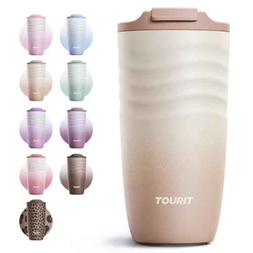 TOURIT 16 oz Insulated Travel Coffee Mug - Stainless Steel & Leakproof