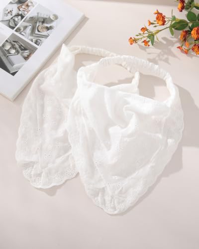 CHLINS Lace Head Scarf Bandana Headband Set - White Cotton (2PCS)