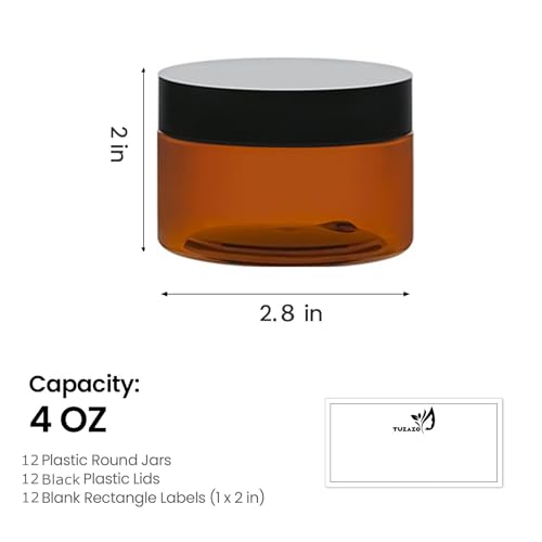 4oz Amber Plastic Cosmetic Jars - 12 Pack Leak Proof Containers