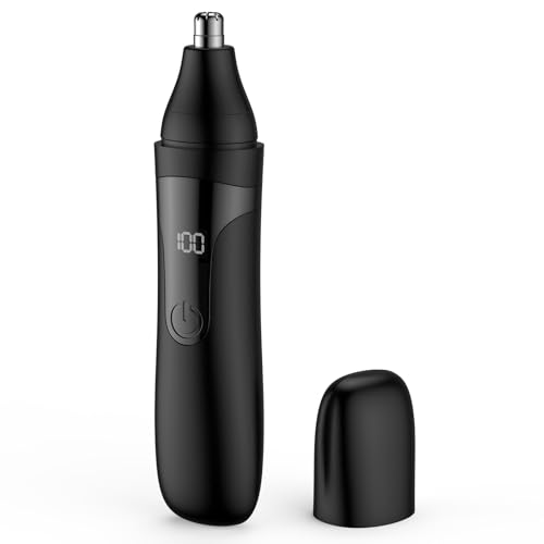 Nose Hair Trimmer, Rechargeable Professional Painless Nose Trimmer for Ear and Eyebrow, with Dual Edge Blades Easy Cleaning and Washing (Black)