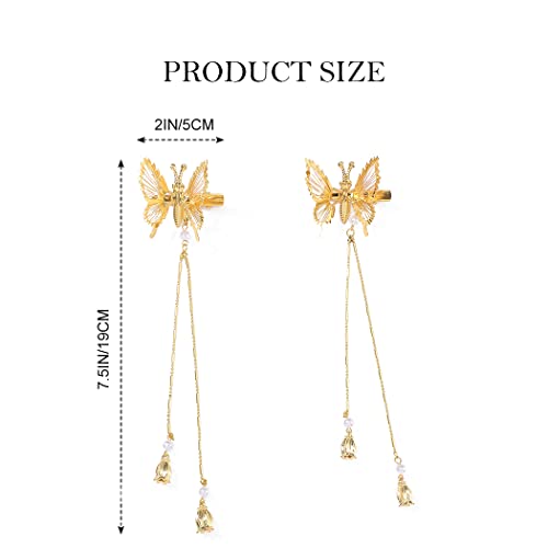 Gold Butterfly Hair Clips with Tassels for Women & Girls - Set of 2