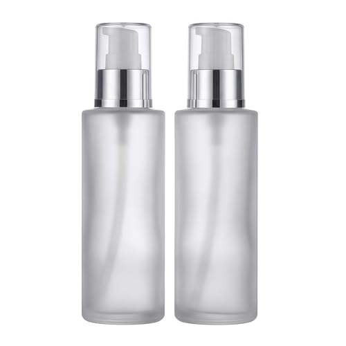 SYBL 2 Pack 100ml Frosted Glass Refillable Lotion Pump Bottles for Skin Care & Essential Oils