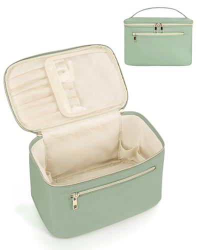 Wandering Nature Large Green Makeup Bag - Eco Vegan Leather Travel Organizer
