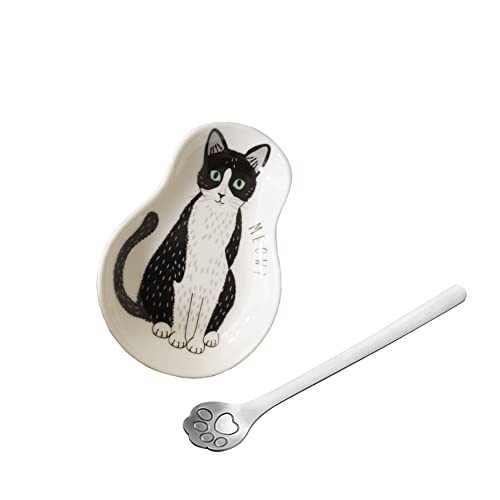 Ceramic Cat Spoon Rest and Stainless Steel Spoon Set for Coffee