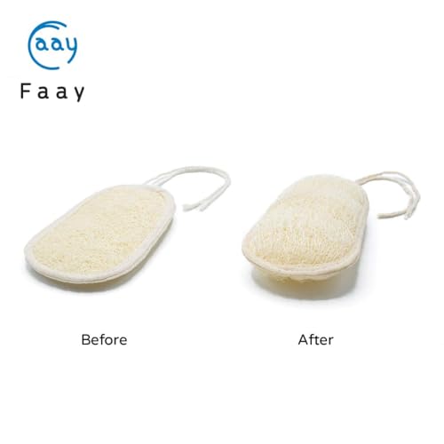 FAAY 17-Inch Natural Loofah Back Scrubber with Long Teak Handle