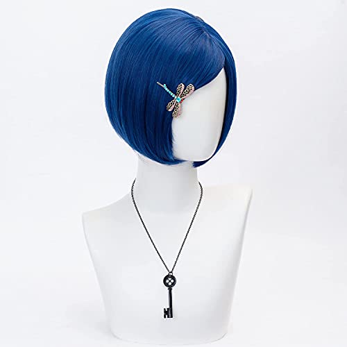 FALAMKA Short Bob Wig with Bangs - Dark Blue Synthetic Cosplay Hair