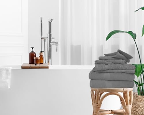 Lenenz 8-Piece Cotton Towel Set - Ultra Soft, Quick Dry, Light Grey