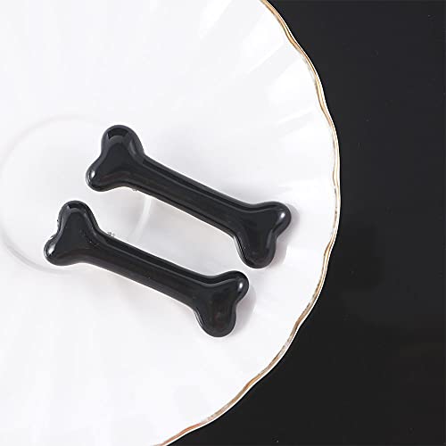 Dog Bone Hair Clips - Set of 4 Black & White Hairpins for Women & Girls