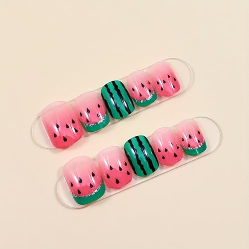 Watermelon Press On Nails - Short Square Acrylic Nail Art Set