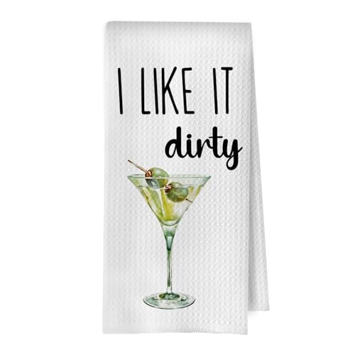 Funny Dirty Martini Kitchen Towels - Waffle Weave 16x24 Inches