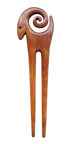 Marycrafts Wooden Ram Symbol Hair Pin - Handmade Natural Hair Accessory, 14.5cm