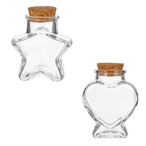 Mini Glass Bottles with Cork Stoppers - Heart & Star Shapes (2 Pcs)