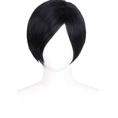 Osseoca Black Short Hair Wig with Side Part & Bangs, 11 Inch Bob for Cosplay & Fashion