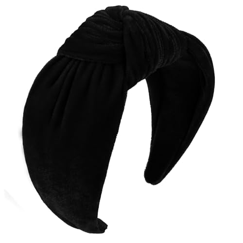 YISSION Black Velvet Knotted Headbands for Women Non Slip Wide Hair Accessory