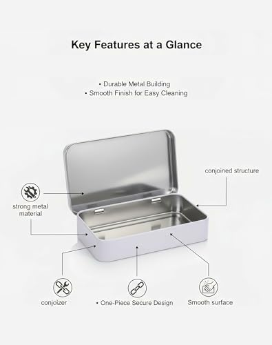 Large White Metal Storage Box with Hinged Lid - 2 Pcs, 5.9x3.5x1.2in