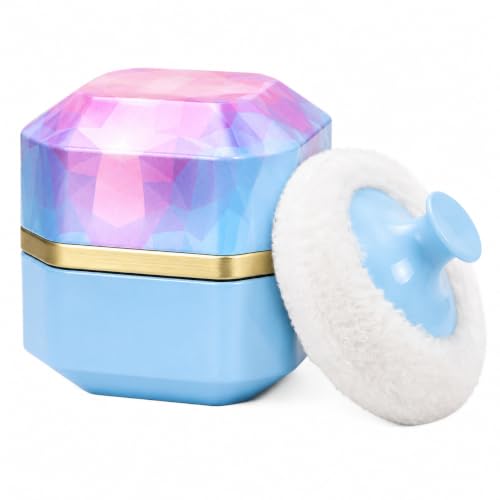 Portable Powder Puff Container with Soft Puff - 3.35" Blue