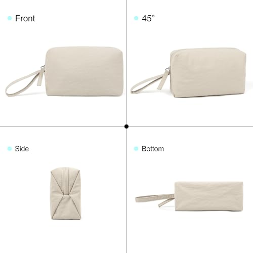 Mini Waterproof Makeup Bag with Multiple Pockets - Lightweight Toiletry Organizer, Clutch & Travel Case (Beige)