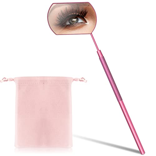 Pink Large Lash Mirror for Eyelash Extensions with Storage Bag - Detachable & Stainless Steel