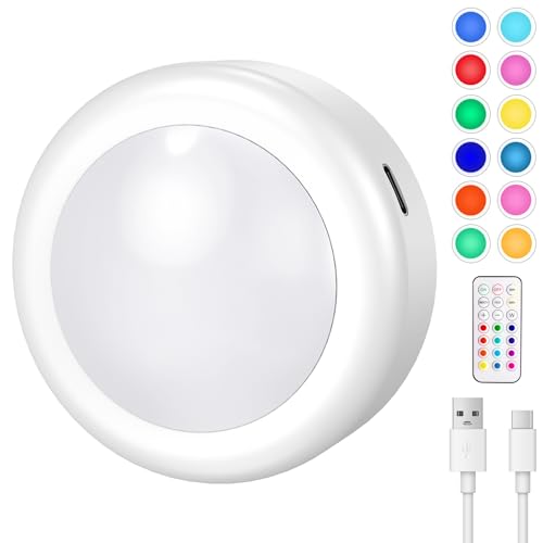 Cadrim Rechargeable Under Cabinet Lighting with Remote Control - 13 RGB Colors, Magnetic Puck Light