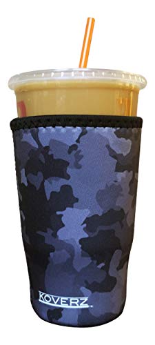 Large Black Camo Iced Coffee Sleeve - Insulated Neoprene Cup Holder