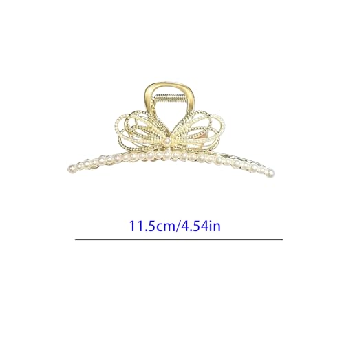 Large Non-Slip Pearl Alloy Hair Claw Clip - White & Yellow