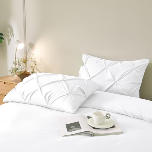 VACVELT King Size Pintuck Pillow Shams - 2 Pack, Soft Microfiber