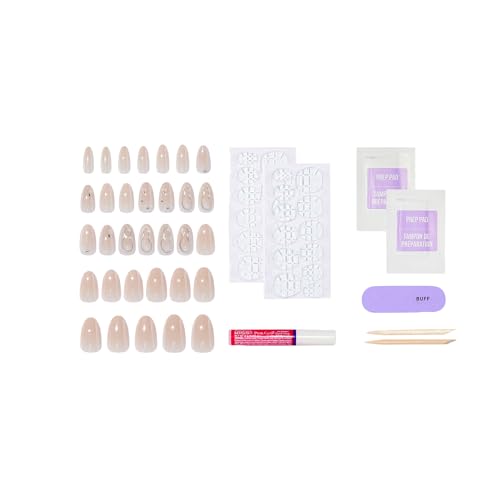 KISS Terrific Press On Nails Kit with Glue and Accessories - Almond Shape, Medium, White, 32 Nails