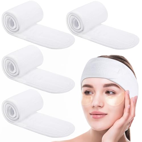 4 Pack Adjustable Spa Headbands for Women - Soft Towel Cloth