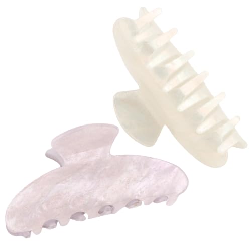 2Pcs Hair Claw Clips - White & Light Purple, Secure Hold & Stylish Design
