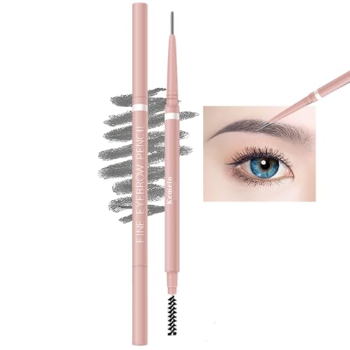 SCIMELI Grey Eyebrow Pencil - 2 Pcs Waterproof Micro Brow Pencil with Spoolie Brush
