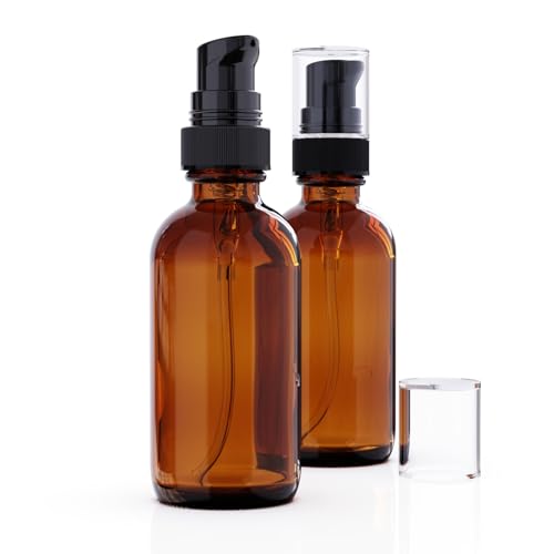 2oz Amber Glass Pump Bottle - 12 Pack Refillable Dispenser