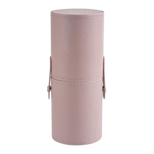 Light Pink Portable Makeup Brush Holder - Waterproof PU Leather Case