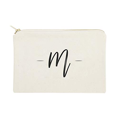 Personalized Letter M Cotton Canvas Cosmetic Bag - Travel Makeup Pouch