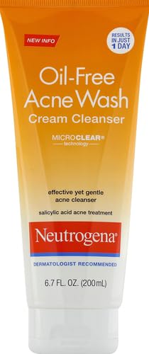 Neutrogena Oil-Free Acne Face Wash Cream Cleanser with 2% Salicylic Acid - Salt, Pack of 2, 6.7 fl oz each