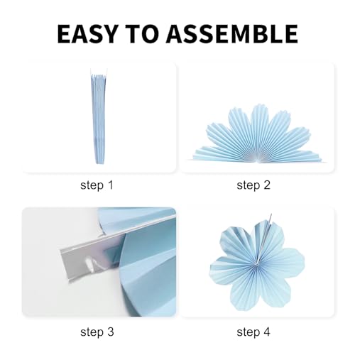Royal Blue Paper Flower Fans - 8Pcs for Birthday & Baby Shower Decor