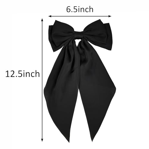 2-Pack Black Satin Hair Clips for Women & Girls – Long Tail Bow Alligator Barrettes