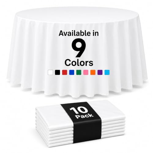 Auros 10-Pack White Disposable Tablecloths - 84" Round, Waterproof & Stain-Resistant