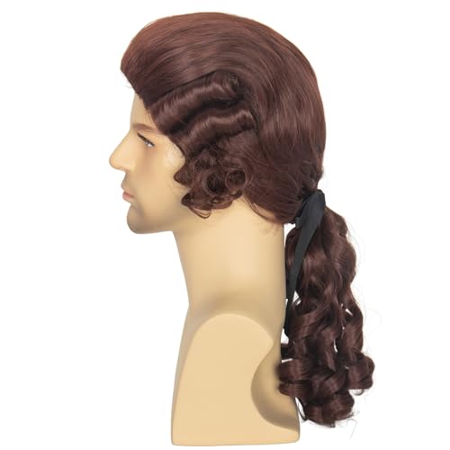 Brown Colonial Wigs for Men - Long Wavy Powdered Wig for Cosplay & Parties