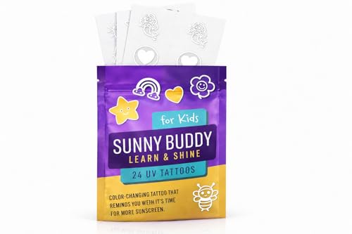 Kids UV Color Changing Temporary Tattoos - 24 Pack for Sun Safety