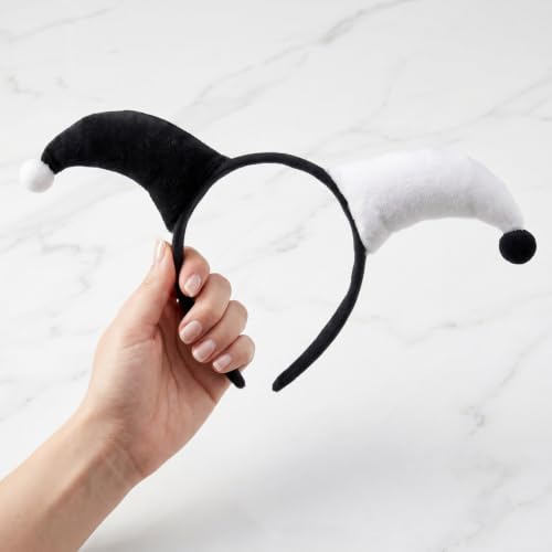 Halloween Clown Headband with Plush Hat - Black & White Costume Accessory