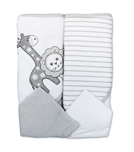 Spasilk Baby Bath Hooded Towel & Washcloth Set - Grey Lion