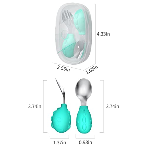 Deejoy Toddler Stainless Steel Spoon and Fork Set with Case - Green