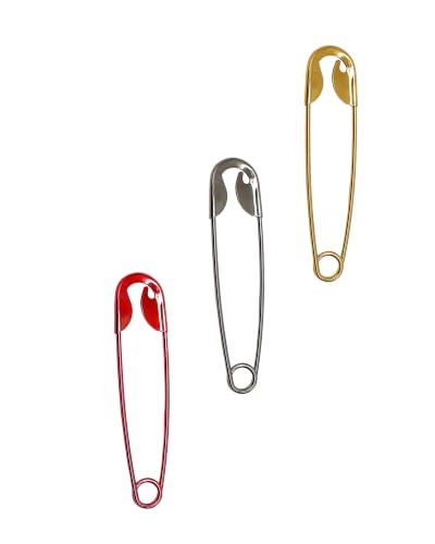 3 Pack Safety Pin Hair Clips for Women - Gold, Silver, Red Fashion Accessories