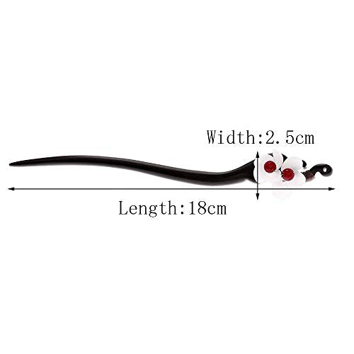 Handmade Ebony Wood Hair Stick - Retro Floral Hairpin for Buns