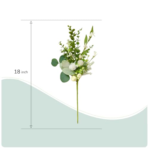 Artificial Eucalyptus Stems with White Florals - Set of 6, 18 Inch