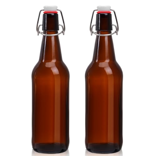 16oz Amber Glass Beer Bottles - 2 Pack with Airtight Flip Caps