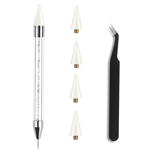 Kaychan White Rhinestone Picker Tool with Bedazzling Pen & Wax Pencil for Nail Art Gems